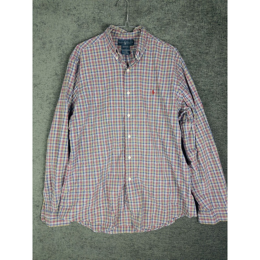 VTG Ralph Lauren Custom Fit Shrit Mens L Plaid Cotton Classic Pony Button Down